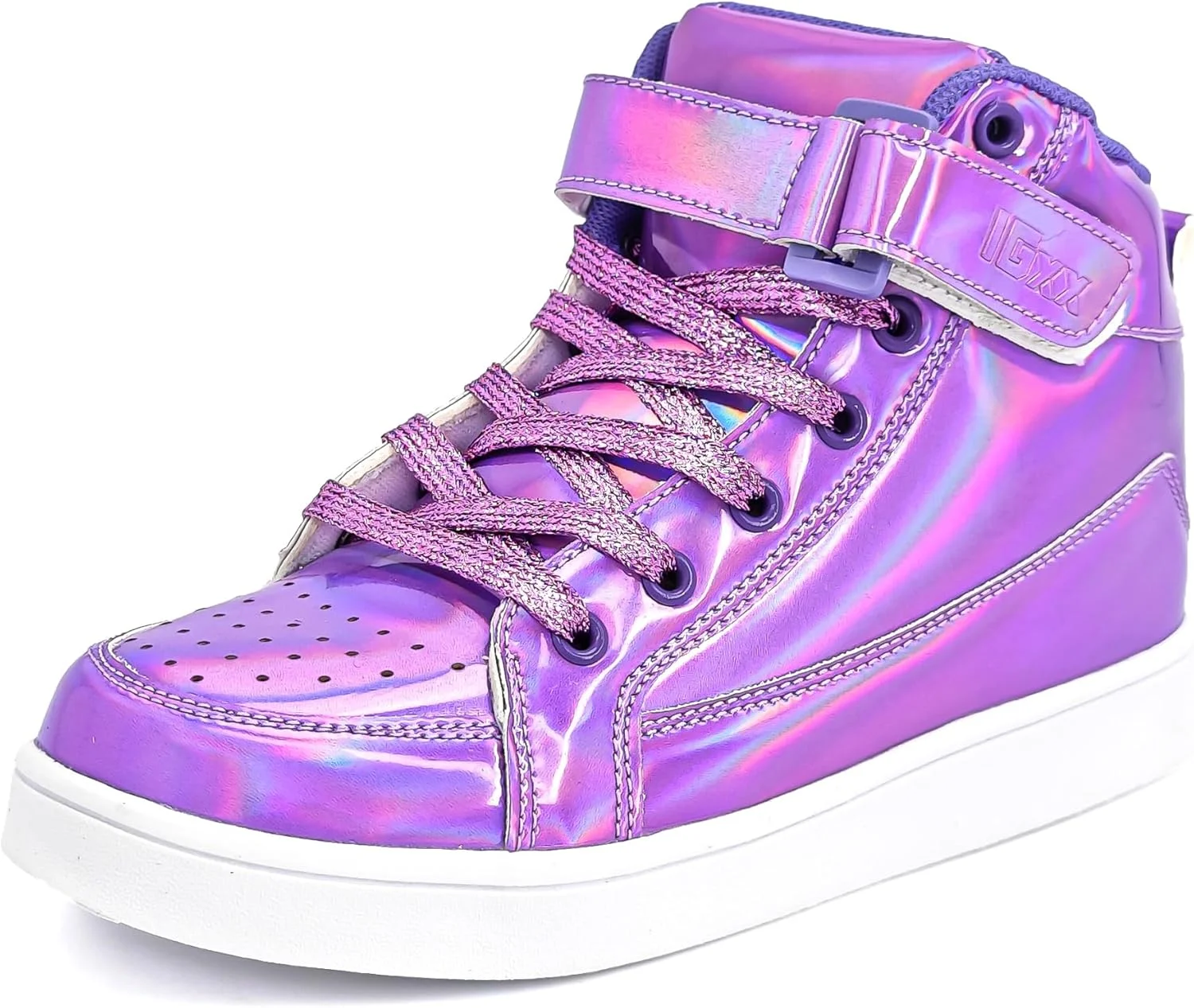 کفش پولکی IGxx برای کودکان پسرانه، کفش های طلایی براق مد روز، کفش های کتانی ساق بلند درخشان دخترانه با چسب ولکرو