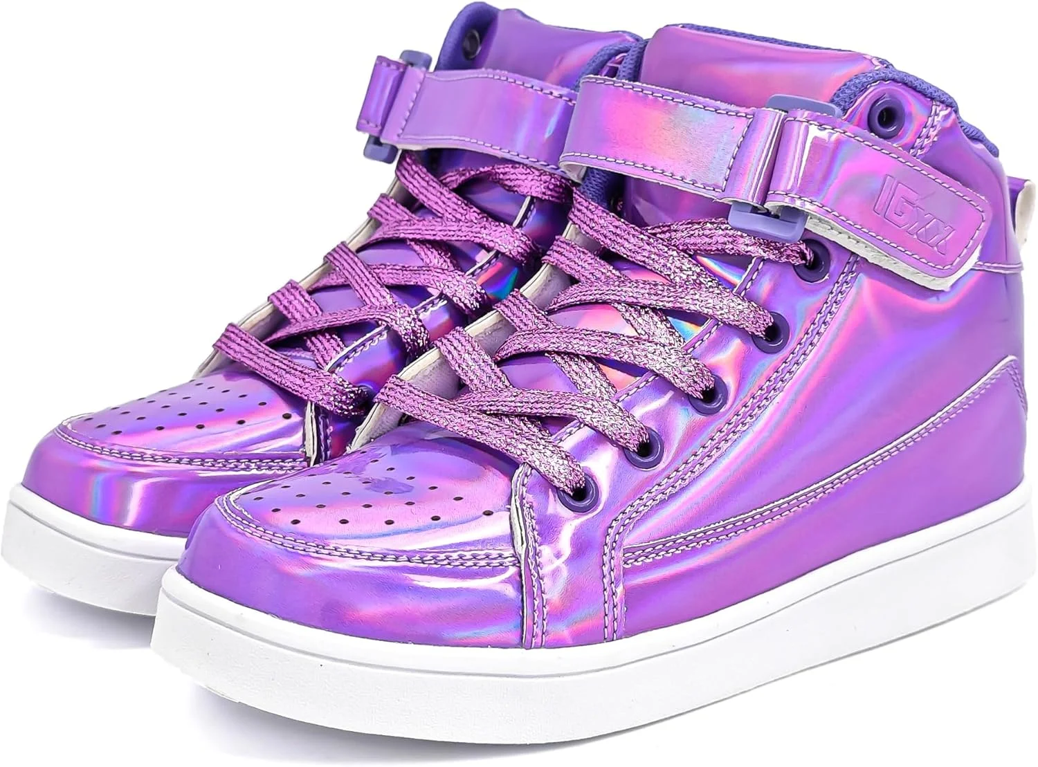 کفش پولکی IGxx برای کودکان پسرانه، کفش های طلایی براق مد روز، کفش های کتانی ساق بلند درخشان دخترانه با چسب ولکرو