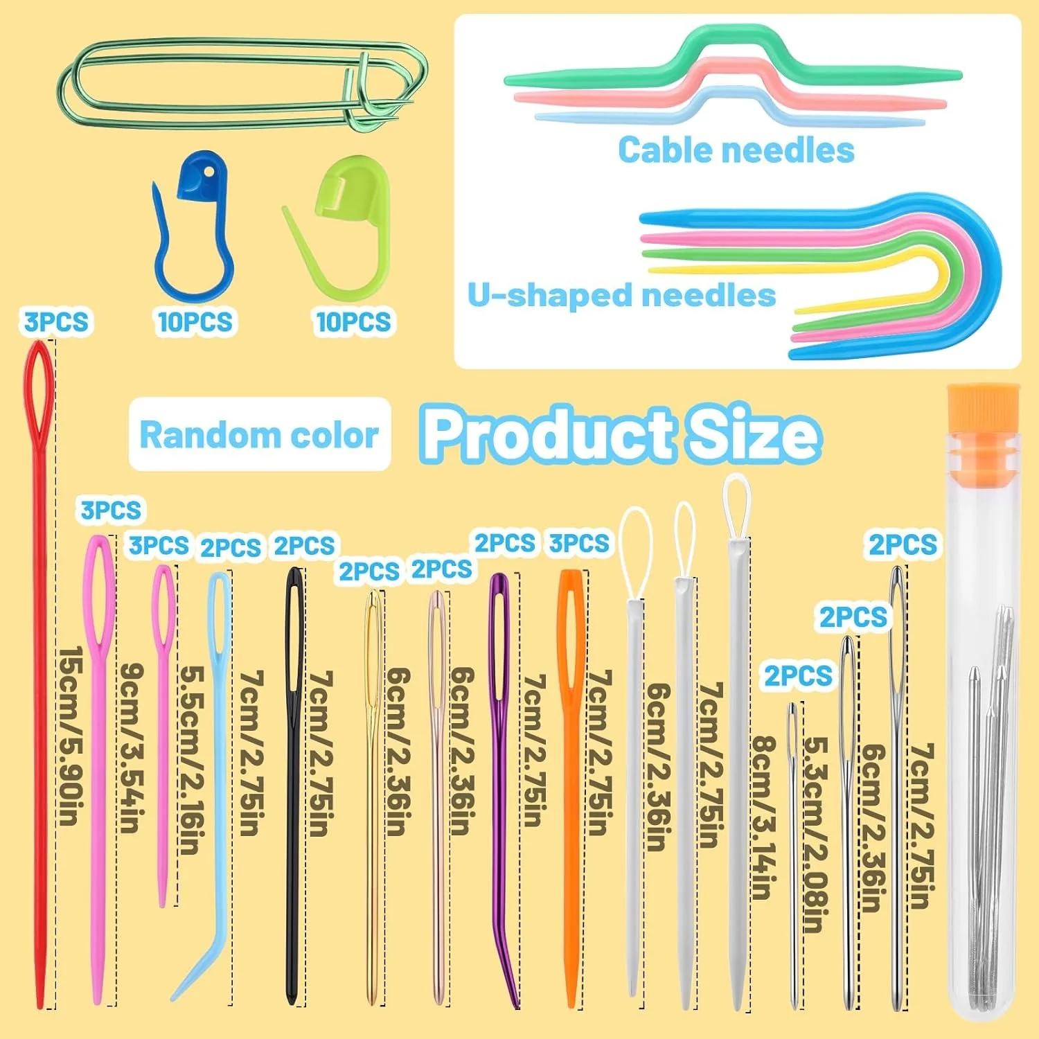 مجموعه سوزن های نخ تزویق 59 عددی، سوزن های بافندگی، نشانگرهای بخیه، کیت سوزن های رفو، کیت سوزن های ضخیم چشم بزرگ، با سوزن های ملیله دوزی خمیده، سوزن های بافندگی، برای خیاطی قلاب بافی