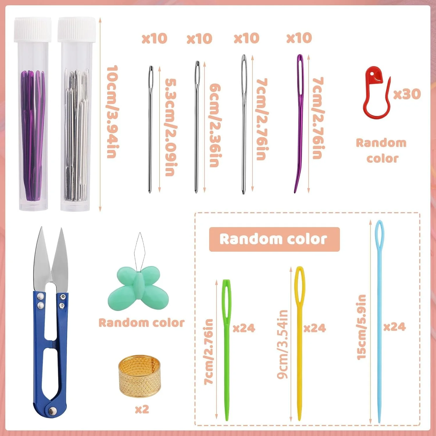 مجموعه سوزن‌های خیاطی پلاستیکی چشم‌بزرگ Tazweeq شامل 150 عدد، سوزن‌های ملیله‌دوزی خمیده، سوزن‌های ضخیم چشم‌بزرگ، سوزن‌های نخ‌بافی برای بافتنی و قلاب‌بافی، به همراه جعبه نگهداری