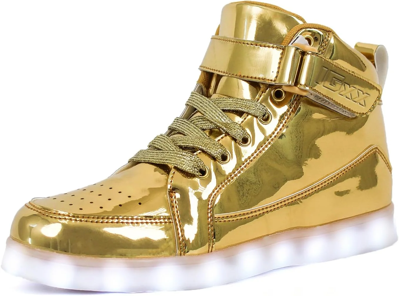 کفش‌های چراغ‌دار LED مدل IGxx برای کودکان، کفش‌های کتانی ساق بلند چراغ‌دار برای پسران و دختران، شارژ USB، درخشان و نورانی، طلایی، سایز 5.5 کودکان بزرگ