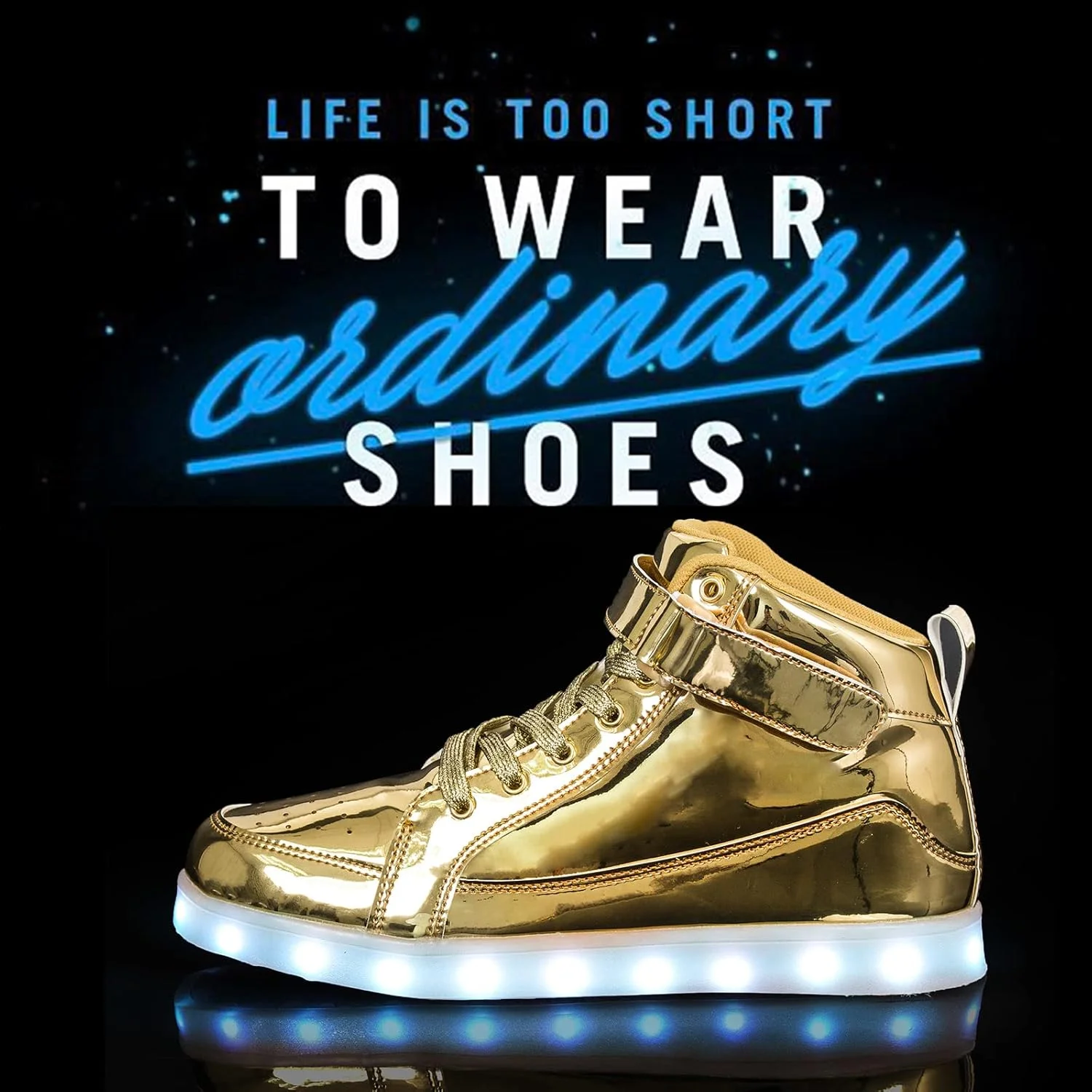 کفش‌های چراغ‌دار LED مدل IGxx برای کودکان، کفش‌های کتانی ساق بلند چراغ‌دار برای پسران و دختران، شارژ USB، درخشان و نورانی، طلایی، سایز 5.5 کودکان بزرگ