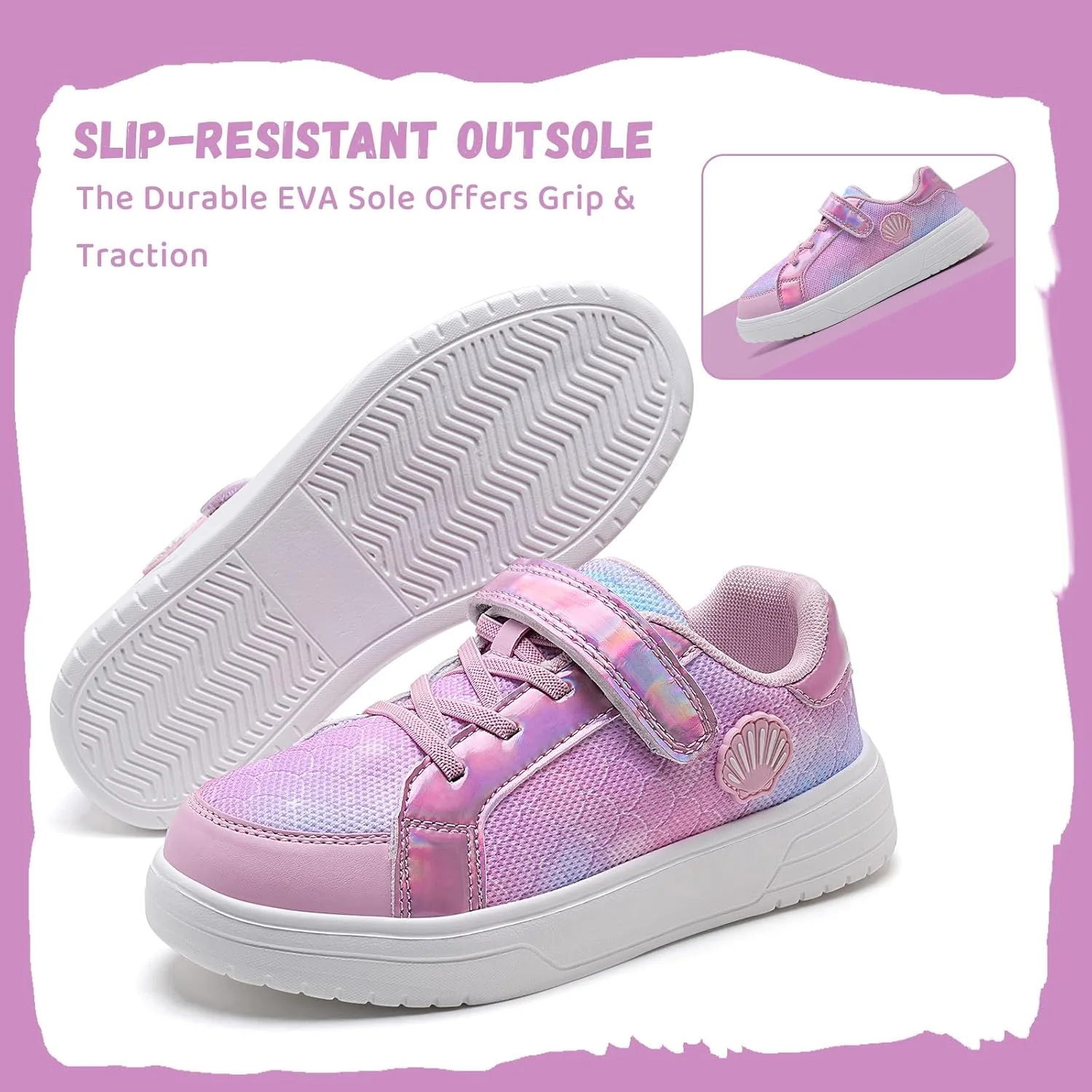 کفش‌های کتانی دخترانه IceUnicorn، سبک وزن، مناسب پیاده‌روی روزمره، مدل ساق کوتاه با بند کشی و چسبی (مناسب کودکان نوپا/کودکان کوچک/کودکان بزرگ)