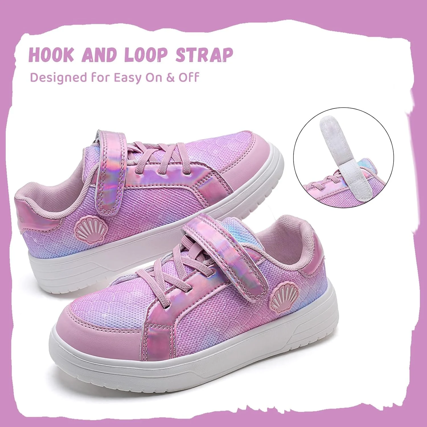 کفش‌های کتانی دخترانه IceUnicorn، سبک وزن، مناسب پیاده‌روی روزمره، مدل ساق کوتاه با بند کشی و چسبی (مناسب کودکان نوپا/کودکان کوچک/کودکان بزرگ)