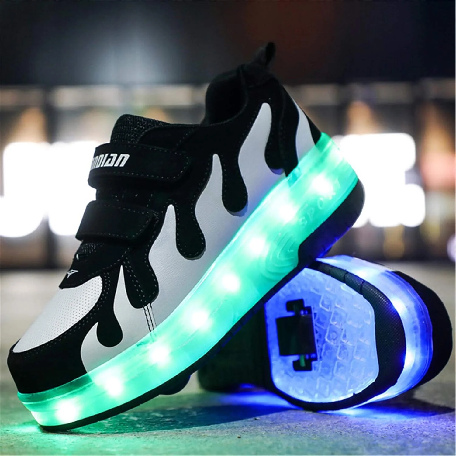 کفش‌های کتانی چرخ‌دار چراغ‌دار بچگانه سایز 27-43 پسرانه دخترانه با چراغ، کفش‌های اسکیت غلتکی با چراغ برای کودکان، کفش‌های LED قابل شارژ USB