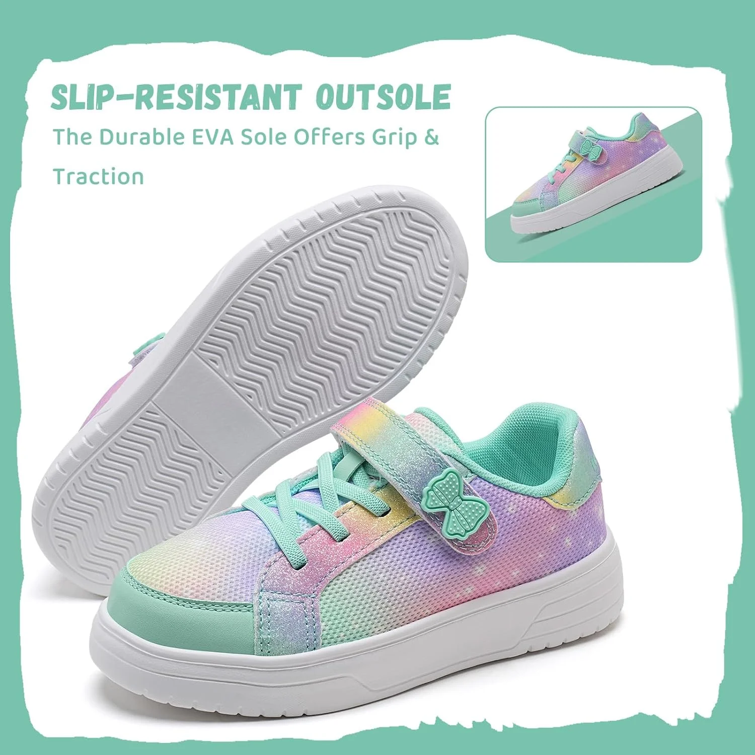 کفش‌های کتانی دخترانه IceUnicorn، سبک وزن، مناسب پیاده‌روی روزمره، کفش‌های کتانی ساق کوتاه با بند کشی و چسبی (مناسب کودکان نوپا/کودکان کوچک/کودکان بزرگ)