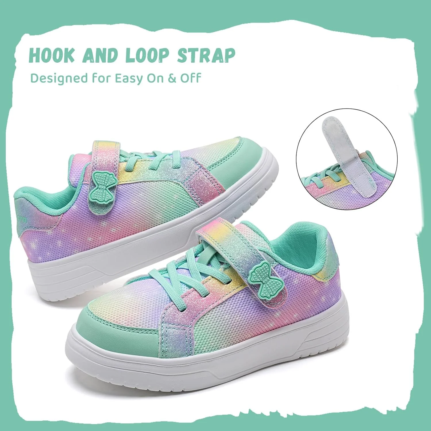 کفش‌های کتانی دخترانه IceUnicorn، سبک وزن، مناسب پیاده‌روی روزمره، کفش‌های کتانی ساق کوتاه با بند کشی و چسبی (مناسب کودکان نوپا/کودکان کوچک/کودکان بزرگ)