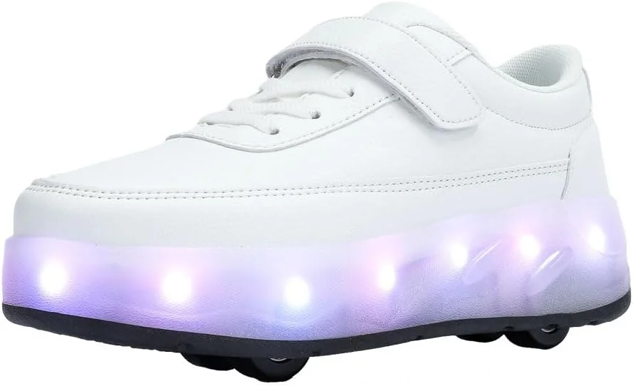 کفش اسکیت غلتکی HUSKSWARE پسرانه دخترانه با 4 چرخ، کفش اسکیت بردی، کفش جوانان قابل تنظیم با چرخ، مشکی سفید 28-40 EU