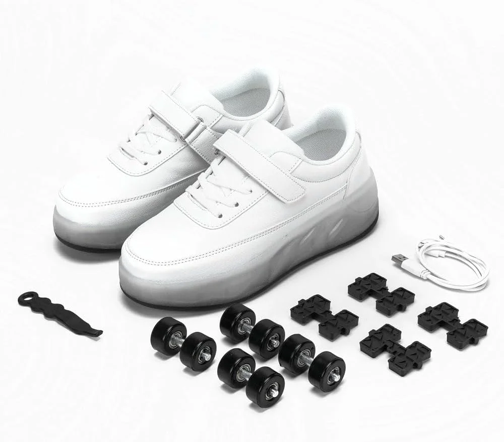 کفش اسکیت غلتکی HUSKSWARE پسرانه دخترانه با 4 چرخ، کفش اسکیت بردی، کفش جوانان قابل تنظیم با چرخ، مشکی سفید 28-40 EU