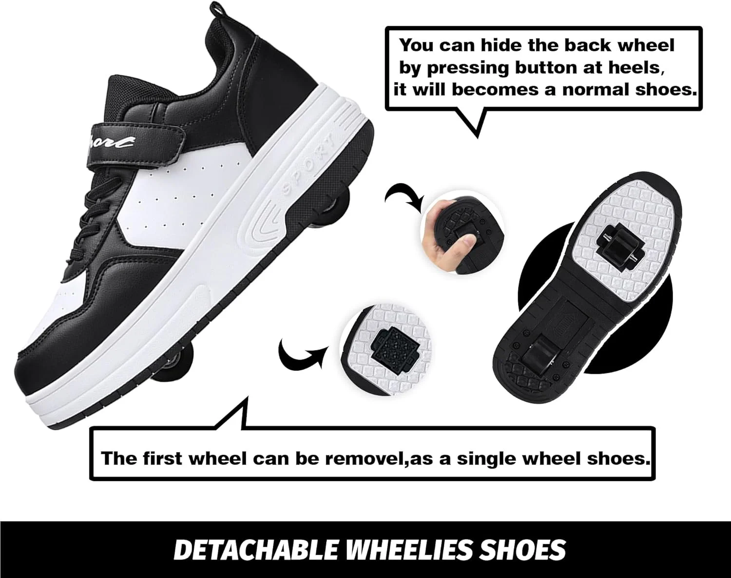 کفش های چرخدار HOVERKICKES برای دختران، کفش های بچه گانه با چرخ، کفش های اسکیت غلتکی با چرخ های جداشدنی برای پسران