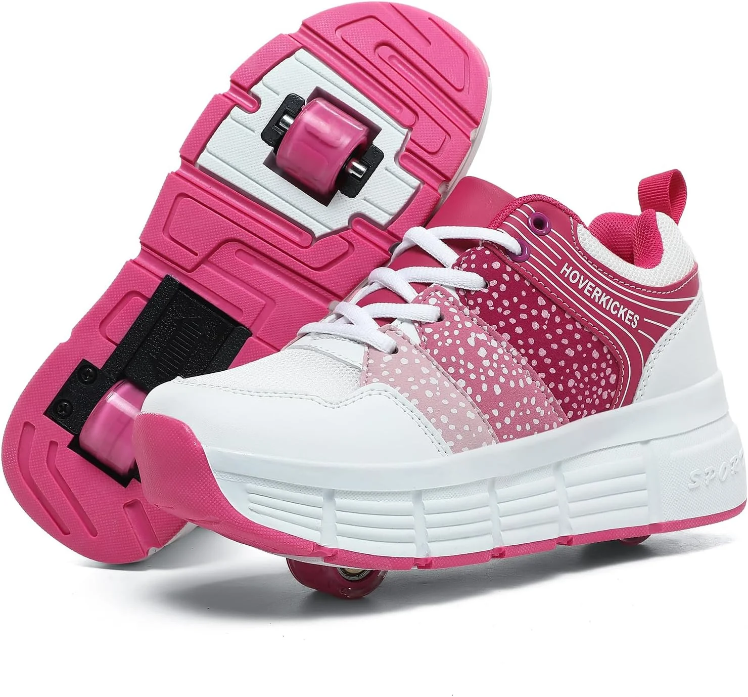 کفش های اسکیت غلتکی بچگانه HOVERKICKES با چرخ، کفش های کتانی غلتکی برای پسران دختران بچه ها، کفش های چرخ دار تغییر شکل دهنده - صورتی