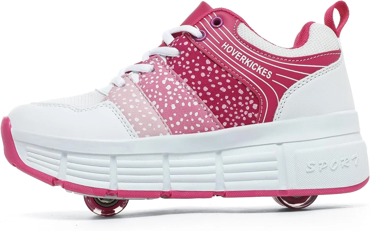 کفش های اسکیت غلتکی بچگانه HOVERKICKES با چرخ، کفش های کتانی غلتکی برای پسران دختران بچه ها، کفش های چرخ دار تغییر شکل دهنده - صورتی
