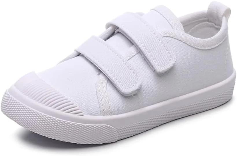 کفش های بوم سفید بچه گانه HOVELL، کفش کتانی یکنواخت کلاسیک لغزنده برای دختران و پسران، کفش های دویدن تنیس غیر رسمی