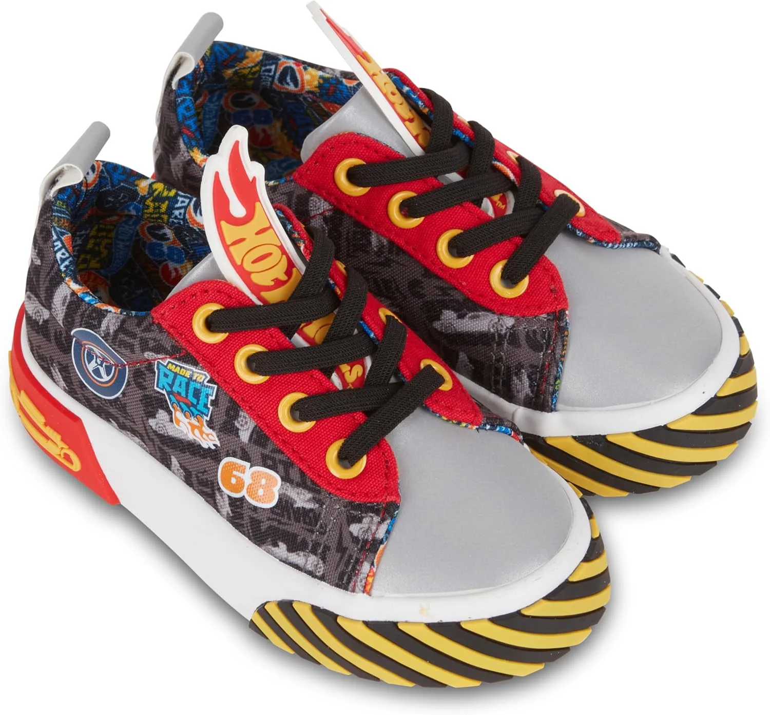 کفش کتانی پسرانه Hot Wheels - ماشین ها، کامیون ها، پیست ها و موتورها - کفش کتانی بند دار مسابقه ای پرچم شطرنجی
