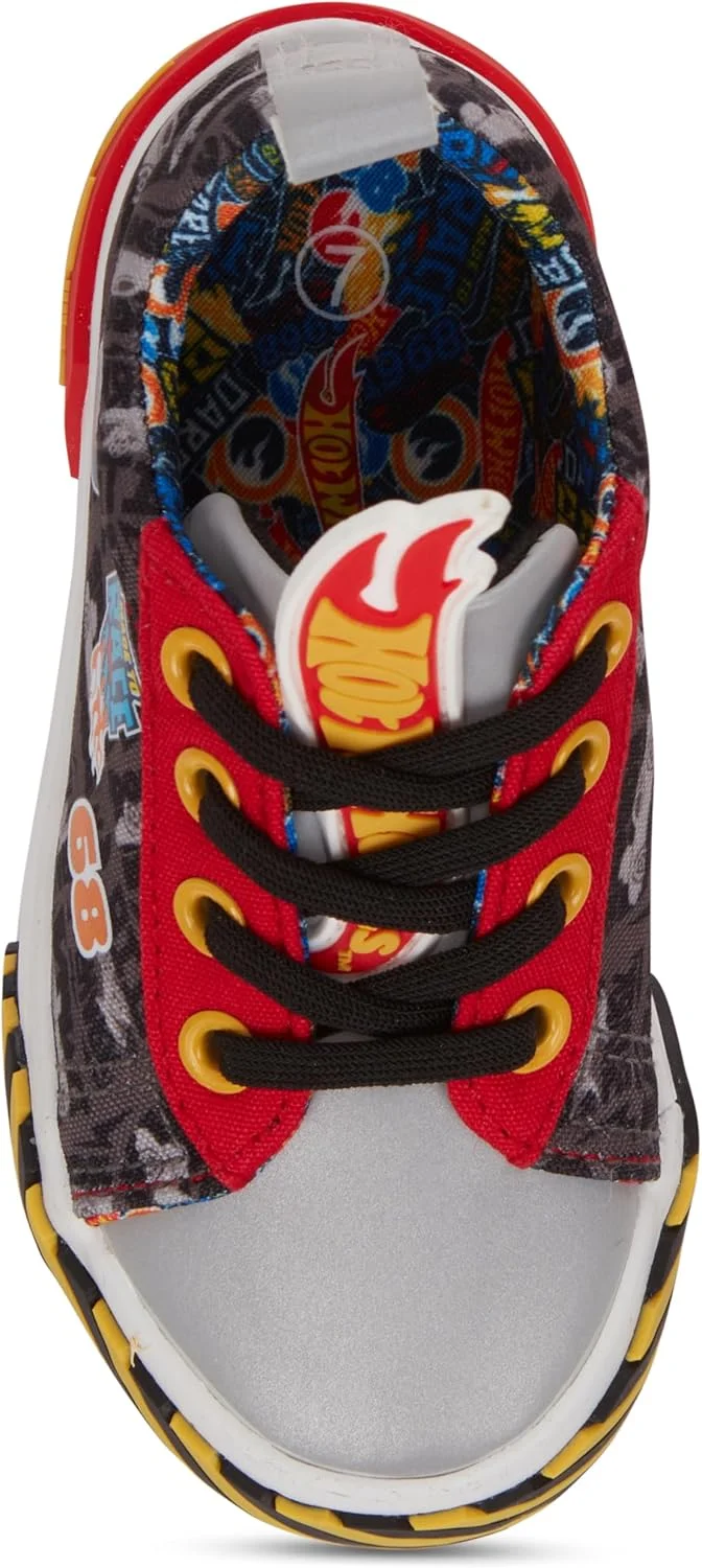 کفش کتانی پسرانه Hot Wheels - ماشین ها، کامیون ها، پیست ها و موتورها - کفش کتانی بند دار مسابقه ای پرچم شطرنجی