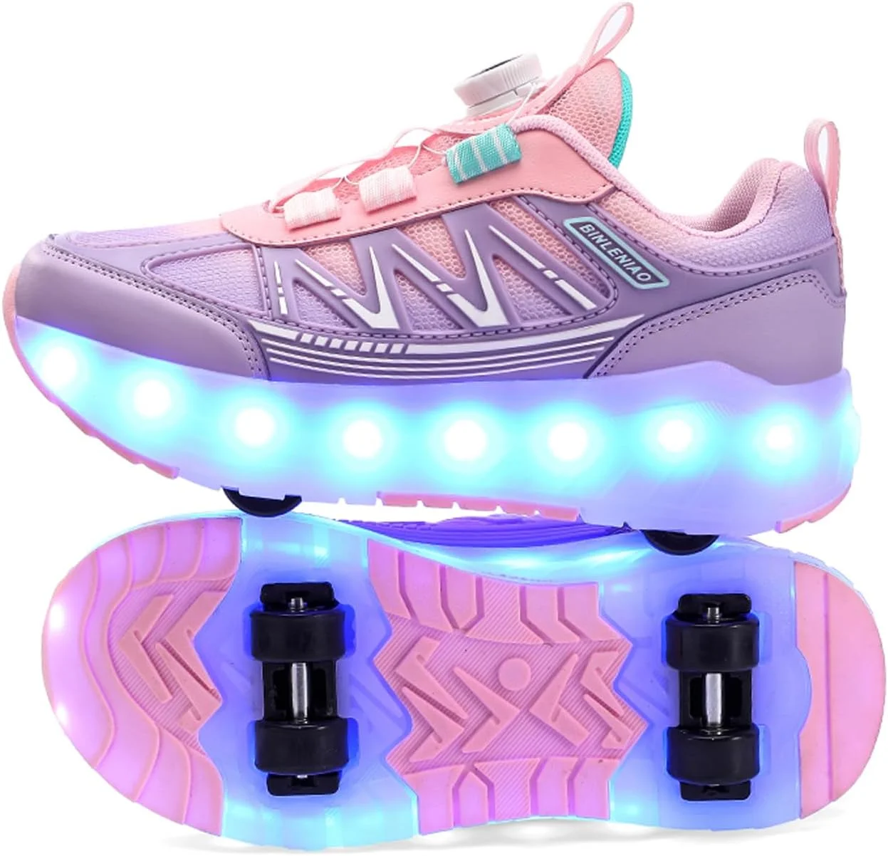 کفش های اسکیت غلتکی HommyFine دخترانه پسرانه، کفش های کتانی چراغ دار با چرخ، کفش های غلتکی شارژی چشمک زن برای کودکان