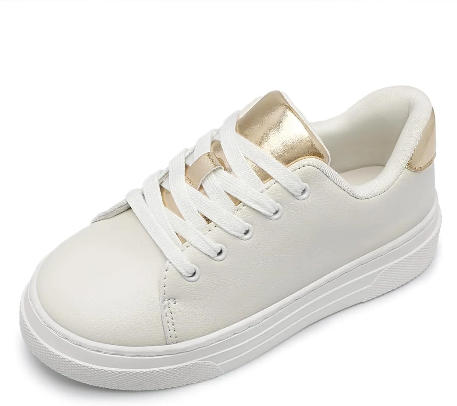 کفش ورزشی دخترانه HOMEHOT، بند دار، سفید طلایی، زیره ضخیم، مناسب کودکان کوچک و بزرگ