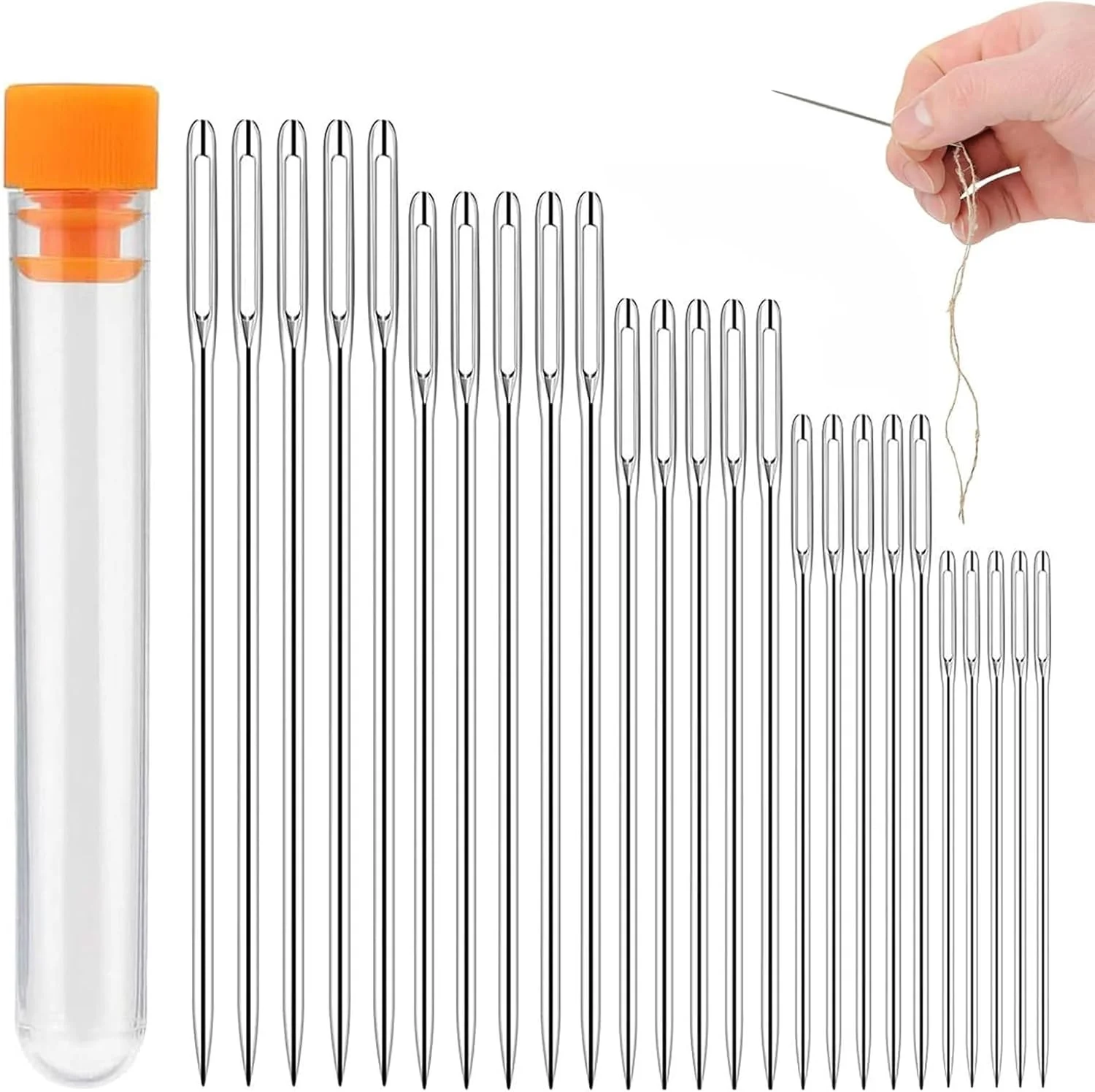 دینگهاوله 25 عددی سوزن های خیاطی دستی چشم بزرگ، سوزن های خیاطی نوک تیز چشم بزرگ، سوزن های خیاطی 5 سایز، سوزن های بخیه چشم بزرگ برای خیاطی و کاردستی، بافندگی، بافتنی، با جعبه نگهداری