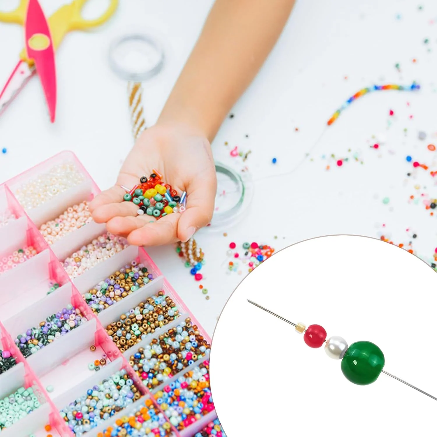 سوزن های مهره دوزی Deshionew در 5 سایز - سوزن های مهره و سوزن های چشم بزرگ با بطری و مجموعه تاشو برای ساخت جواهرات سوزن های مهره دوزی Deshionew در 5 سایز - سوزن های مهره و سوزن های چشم بزرگ با بطری و مجموعه تاشو برای ساخت جواهرات