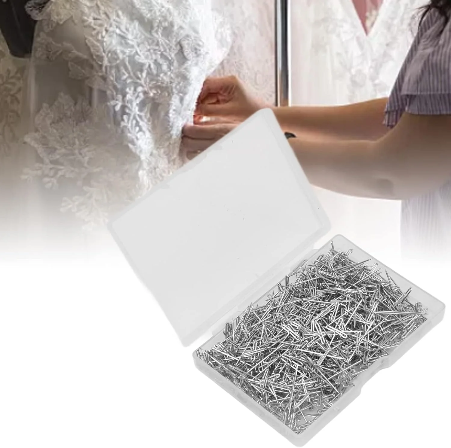 سوزن های تی شکل استیل ضد زنگ Syrisora، 500 عدد، 27 میلی متر / 1.06 اینچ، سوزن های تی شکل کلاه گیس با جعبه پلاستیکی برای خیاطی و مدل سازی