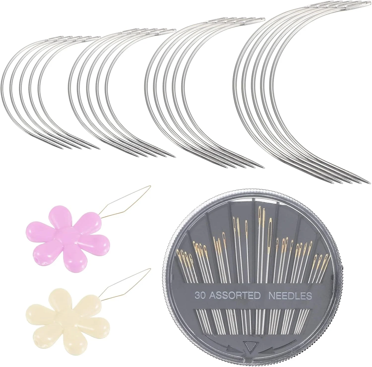 ست 52 عددی سوزن چرمی منحنی، سایزهای مختلف به همراه سوزن نخ کن، ست سوزن های خیاطی سنگین، سوزن خیاطی منحنی برای خیاطی دستی برای روکش، تعمیر چرم، هنرهای دستی ست 52 عددی سوزن چرمی منحنی، سایزهای مختلف به همراه سوزن نخ کن، ست سوزن های خیاطی سنگین، سوزن خیاطی منحنی برای خیاطی دستی برای روکش، تعمیر چرم، هنرهای دستی