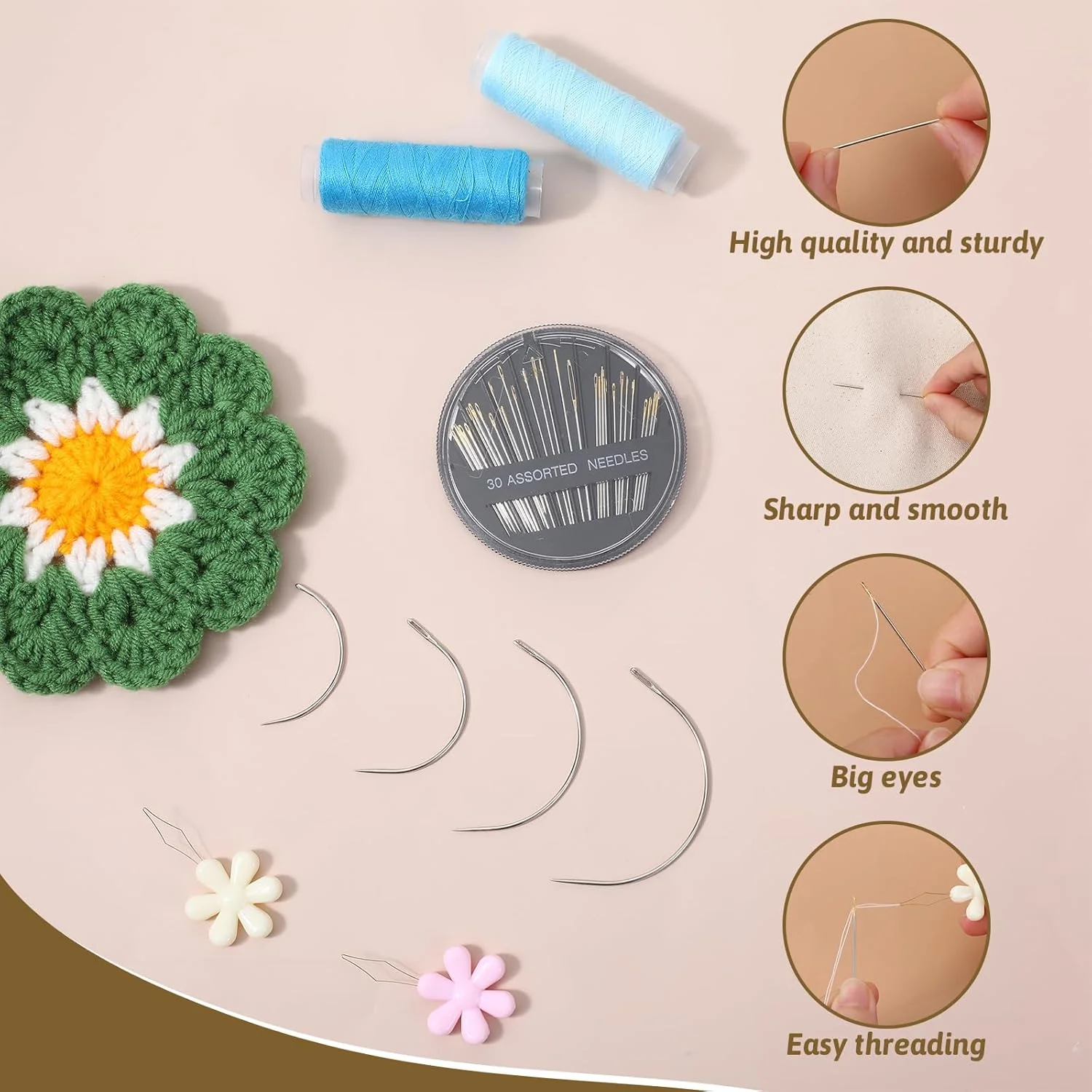 ست 52 عددی سوزن چرمی منحنی، سایزهای مختلف به همراه سوزن نخ کن، ست سوزن های خیاطی سنگین، سوزن خیاطی منحنی برای خیاطی دستی برای روکش، تعمیر چرم، هنرهای دستی ست 52 عددی سوزن چرمی منحنی، سایزهای مختلف به همراه سوزن نخ کن، ست سوزن های خیاطی سنگین، سوزن خیاطی منحنی برای خیاطی دستی برای روکش، تعمیر چرم، هنرهای دستی