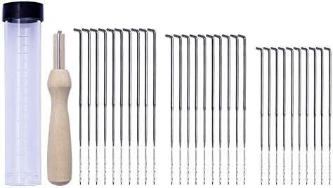 بسته 30 عددی سوزن نمد دوزی در 3 سایز مختلف به همراه 1 عدد دسته چوبی، کیت استارتر نمد دوزی، ابزار سوزن نمدی، ابزار پانچ کوک سوزن نمد دوزی، سوزن نمد پشمی