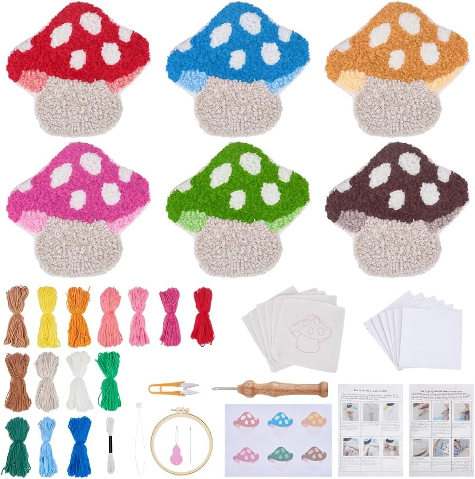 مجموعه FREEBLOSS 6 عددی کیت پانچ سوزنی طرح قارچ، کیت زیر لیوانی پانچ سوزنی، کیت گلدوزی پانچ، کیت پانچ سوزنی فرش، کیت پانچ سوزنی، کیت پانچ سوزنی برای مبتدیان