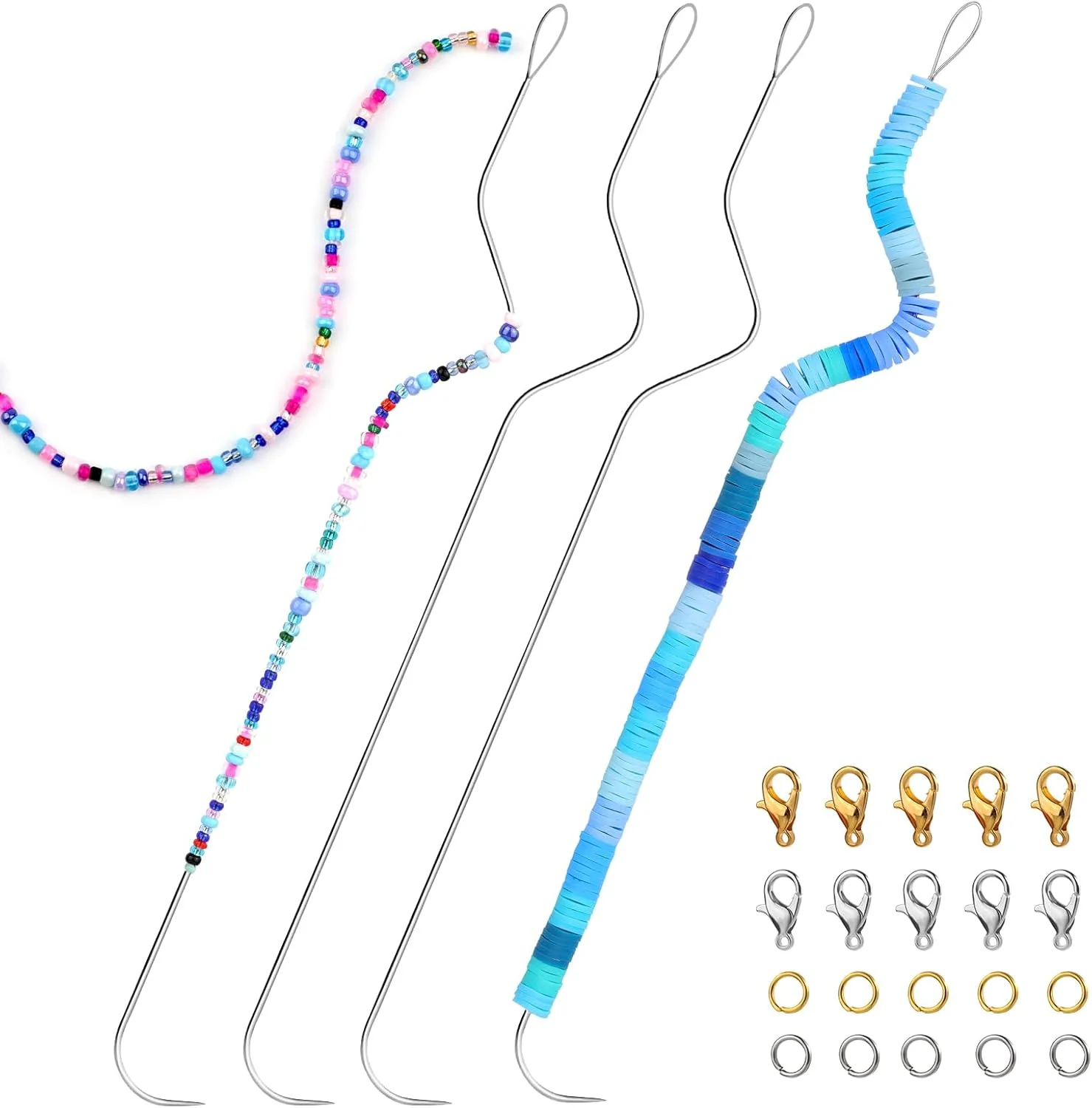 ست سوزن های مهره دوزی GarfxG شامل 4 عدد سوزن مهره دوزی چرخشی، 100 عدد قفل خرچنگی و 800 عدد حلقه بسته، مناسب برای مهره دوزی، پولک دوزی، گلدوزی و کارهای دستی DIY