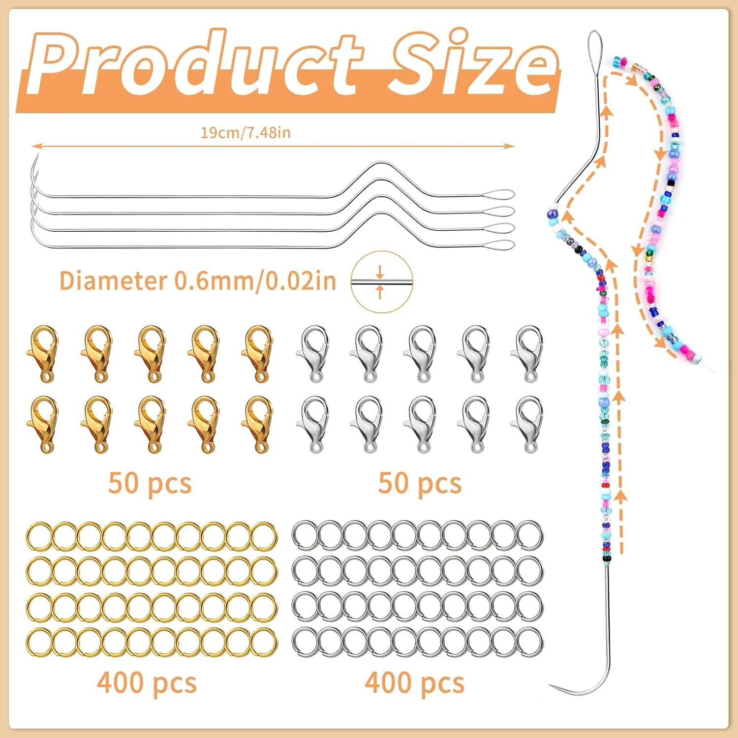 ست سوزن های مهره دوزی GarfxG شامل 4 عدد سوزن مهره دوزی چرخشی، 100 عدد قفل خرچنگی و 800 عدد حلقه بسته، مناسب برای مهره دوزی، پولک دوزی، گلدوزی و کارهای دستی DIY