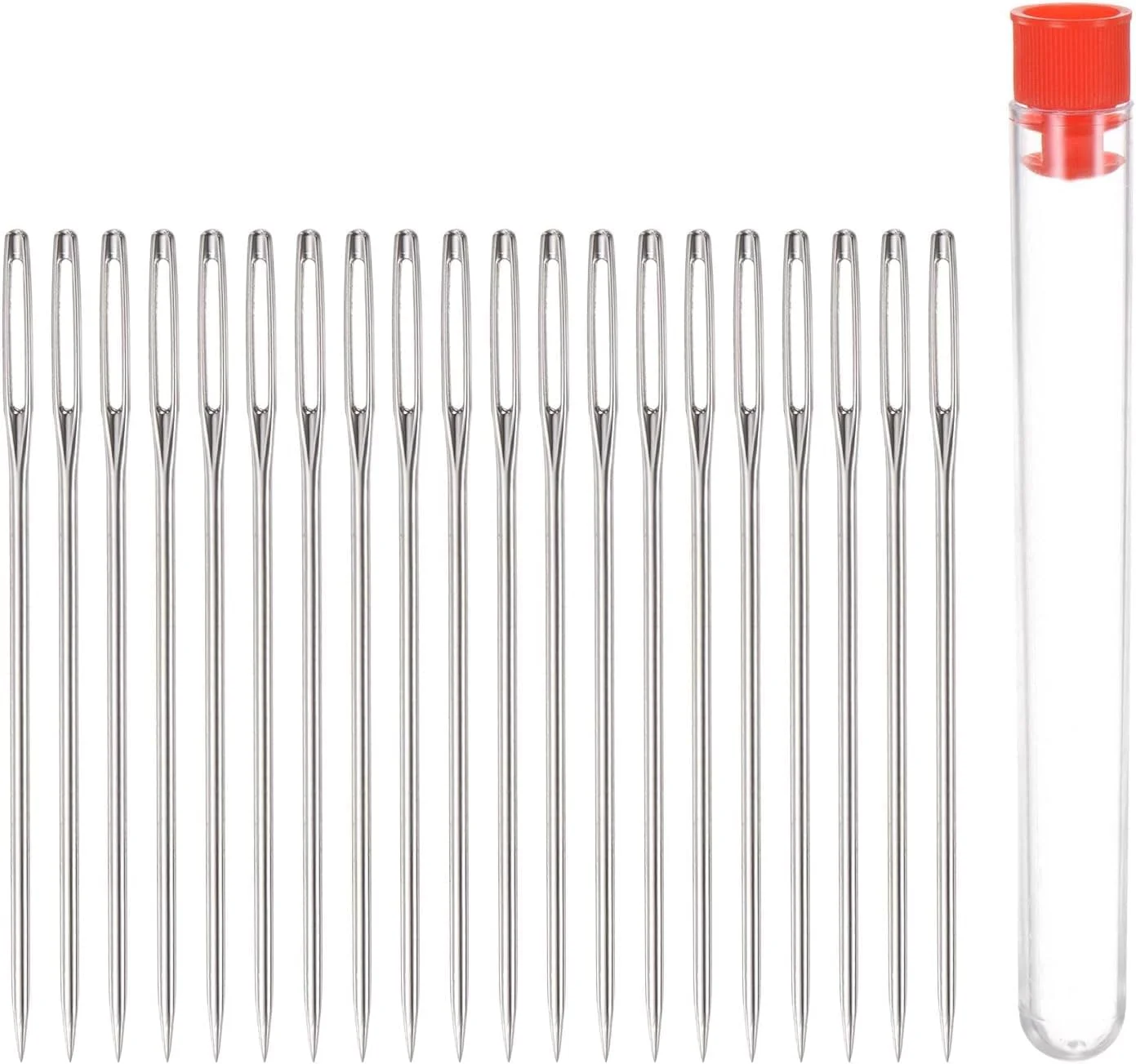 گانپاب 18 عددی سوزن های بخیه چشم بزرگ قرمز 2.05 اینچی، سوزن های خیاطی استیل ضد زنگ، سوزن چرمی، سوزن گلدوزی، سوزن بافندگی نخ، سوزن های خیاطی دستی با بطری نگهداری