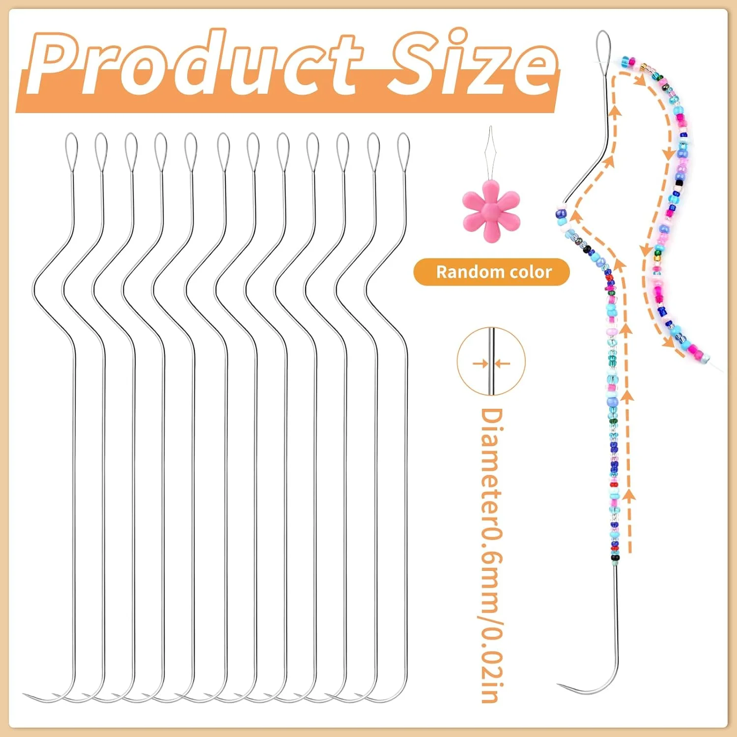 سوزن های مهره بافی GarfxG، 12 عددی - سوزن های مهره بافی استیل ضد زنگ 7.48 اینچی، سوزن های مهره بافی دانه ای چشم بزرگ خمیده برای ساخت جواهرات گردنبند دستبند (طراحی ارگونومیک قوس دار)