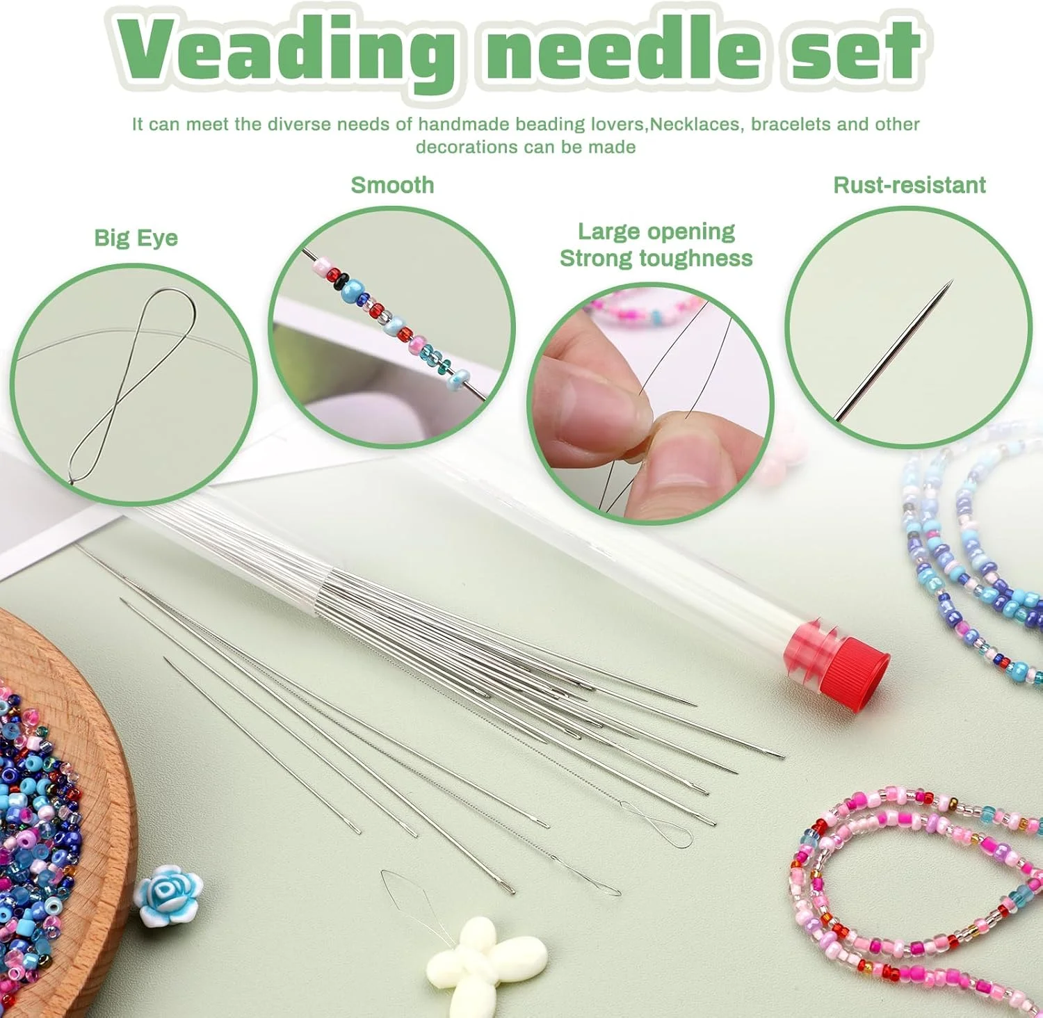 مجموعه 64 عددی سوزن مهره دوزی GarfxG شامل سوزن های مهره دوزی تاشو چشم بزرگ، سوزن های مهره دوزی سیم پیچ خورده، سوزن های مهره دوزی مستقیم، نخ کش برای ساخت جواهرات، ساخت صنایع دستی گلدوزی پولک دوزی DIY