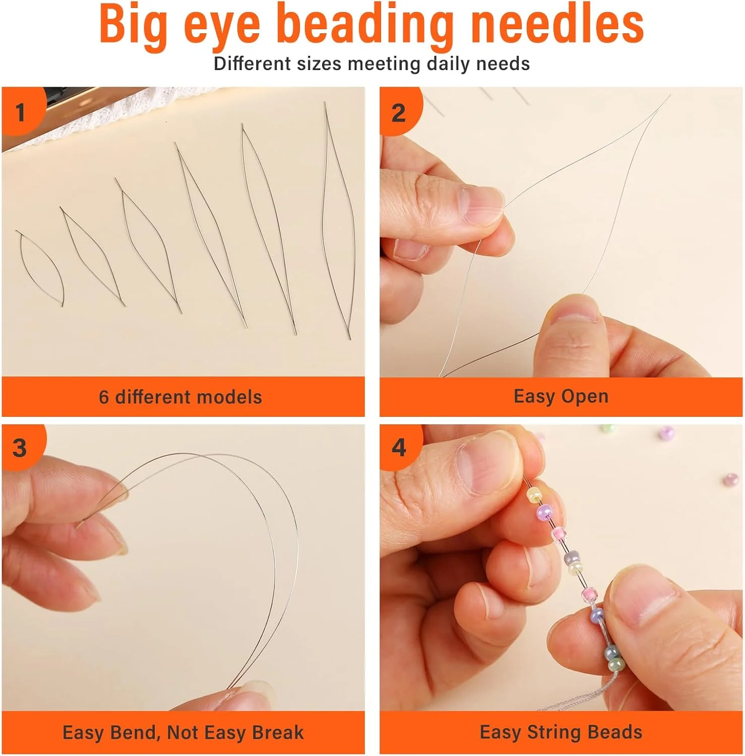 مجموعه سوزن های مهره دوزی GarfxG شامل 39 قطعه - سوزن های مهره دوزی چشم بزرگ تاشو، سوزن های مهره دوزی مستقیم، سوزن های مهره دوزی و ابزارهای مهره دوزی به همراه جعبه نگهداری برای ساخت جواهرات