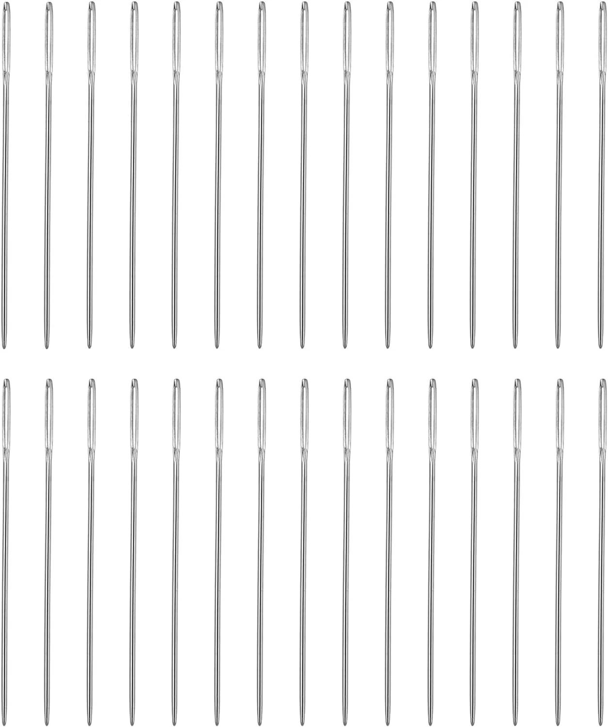 هارفینگتون 100 عدد سوزن روکش دوزی قطر 0.6 میلی متر طول 34 میلی متر (1.34 اینچ) سوزن های دستی مستقیم دوخت با چشم بزرگ فولاد ضد زنگ برای چرم، ملیله دوزی، گلدوزی، تافتینگ، نقره ای