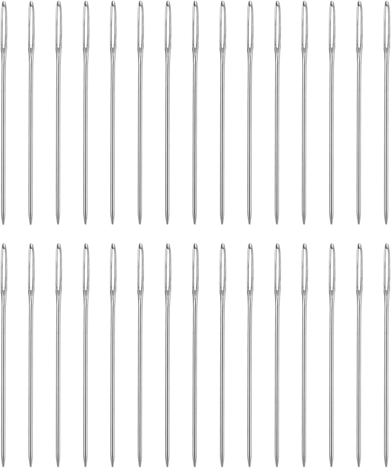 هارفینگتون 50 عدد سوزن روکش دوزی قطر 0.76 میلی متر طول 37 میلی متر (1.46 اینچ) سوزن های دستی دوخت و دوزندگی چشم بزرگ استیل ضد زنگ برای چرم، ملیله دوزی، گلدوزی، تافتینگ، نقره ای
