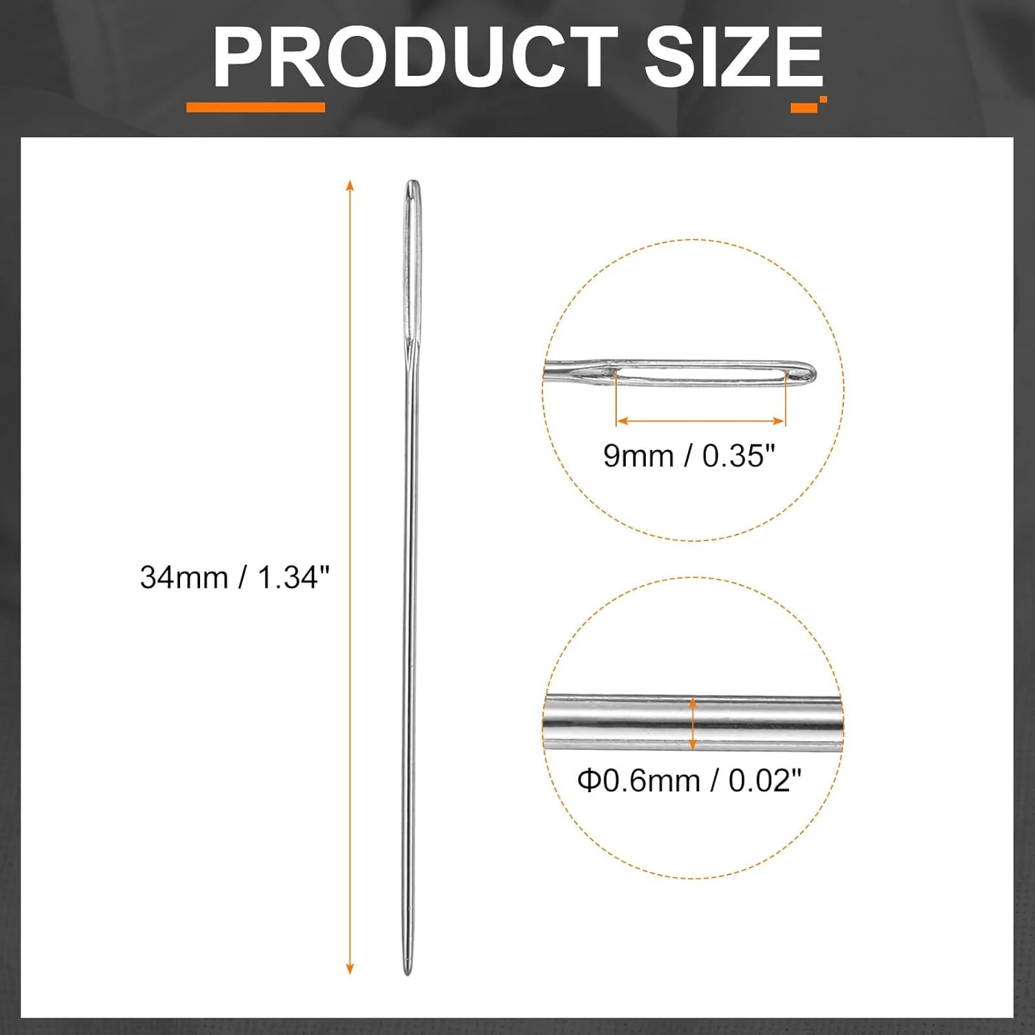 هارفینگتون 100 عدد سوزن روکش دوزی قطر 0.6 میلی متر طول 34 میلی متر (1.34 اینچ) سوزن های دستی مستقیم دوخت با چشم بزرگ فولاد ضد زنگ برای چرم، ملیله دوزی، گلدوزی، تافتینگ، نقره ای