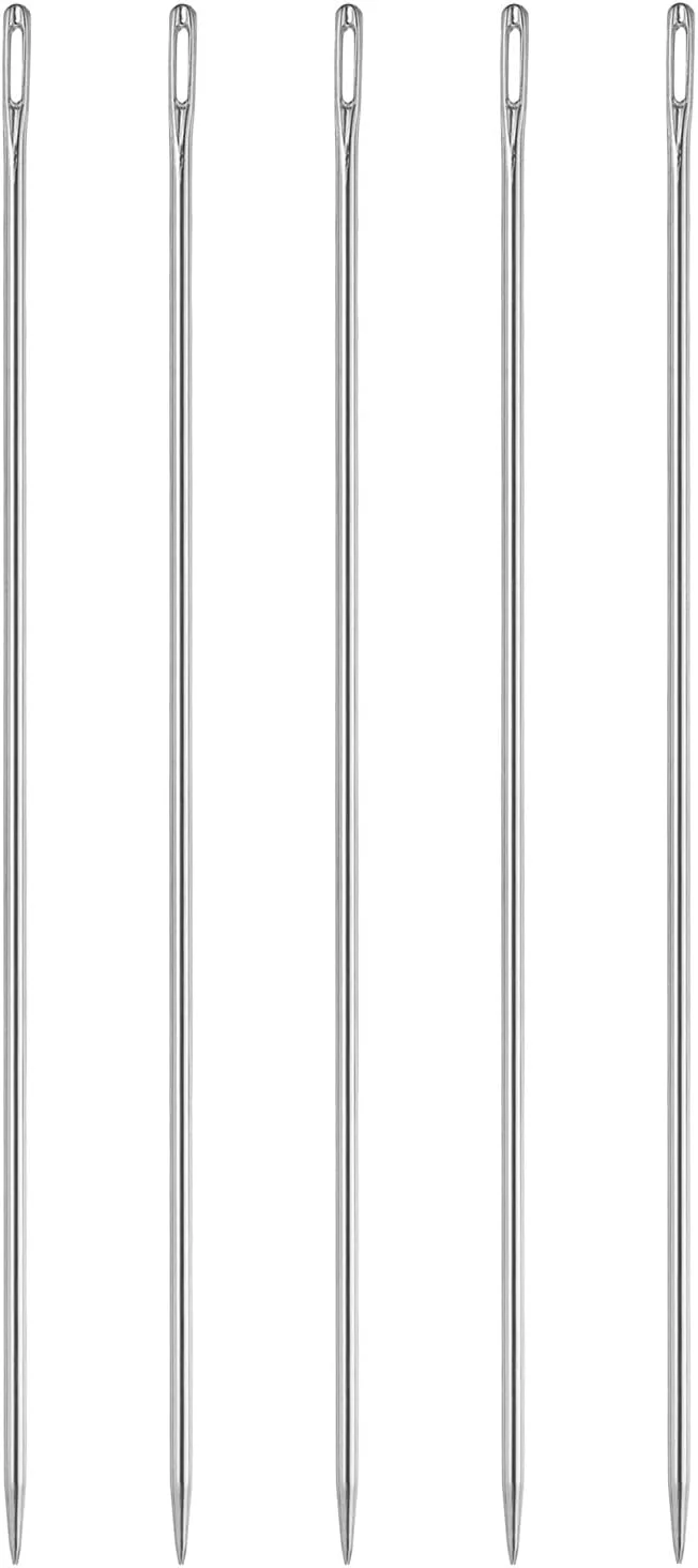 هارفینگتون 5 عدد سوزن روکش دوزی قطر 3 میلی متر 200 میلی متر (7.87 اینچ) سوزن های دستی دوخت و دوز مستقیم با چشم بزرگ و بلند از جنس استیل ضد زنگ برای چرم، ملیله دوزی، گلدوزی، تافته و تسمه