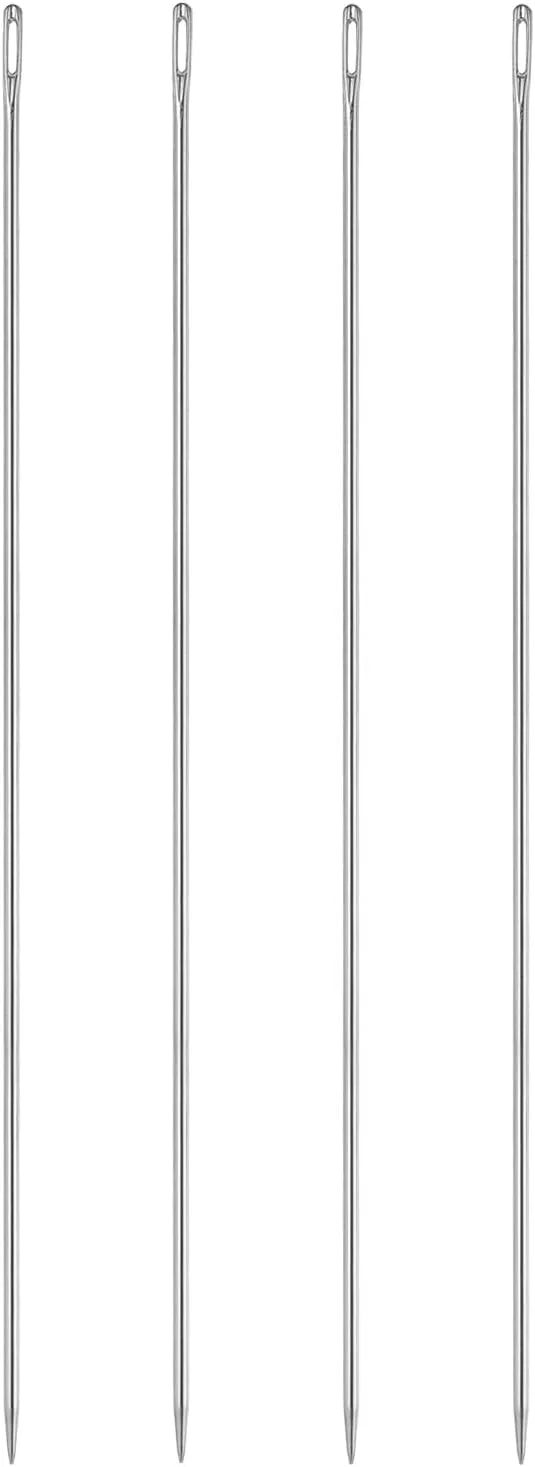 هارفینگتون 4 عدد سوزن روکش دوزی قطر 3 میلی متر 250 میلی متر (9.84 اینچ) بسیار بلند با چشم بزرگ برای دوخت و دوز دستی مستقیم از جنس استیل ضد زنگ برای چرم، ملیله دوزی، گلدوزی، تافتینگ و تسمه