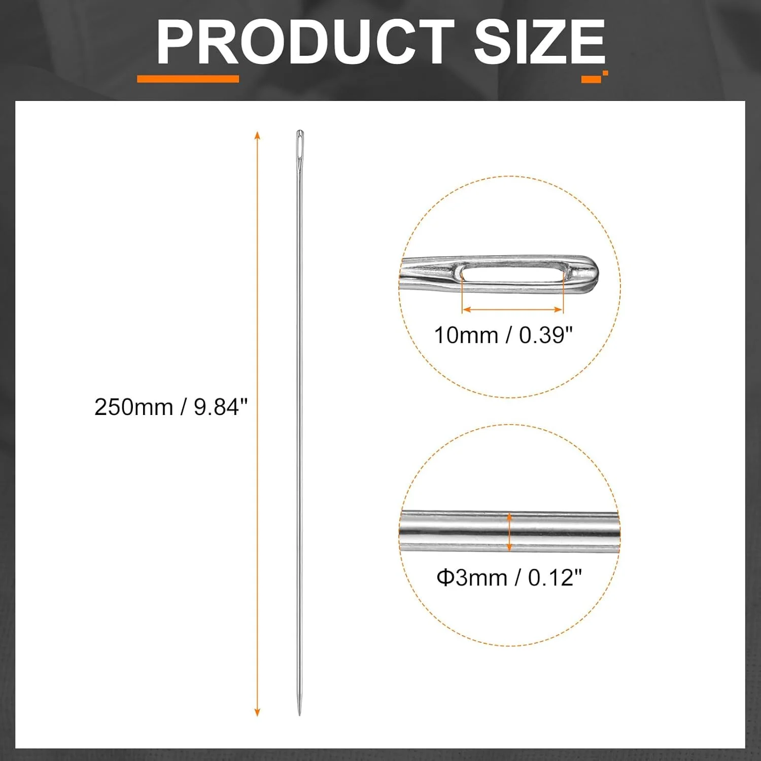 هارفینگتون 4 عدد سوزن روکش دوزی قطر 3 میلی متر 250 میلی متر (9.84 اینچ) بسیار بلند با چشم بزرگ برای دوخت و دوز دستی مستقیم از جنس استیل ضد زنگ برای چرم، ملیله دوزی، گلدوزی، تافتینگ و تسمه