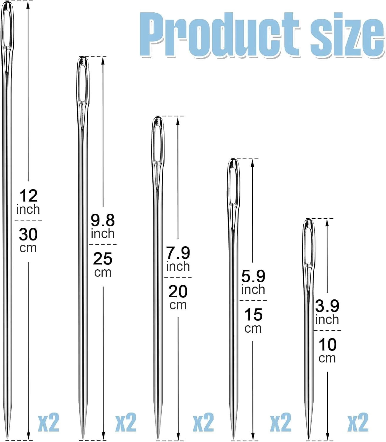 HLARTNET مجموعه 10 عددی سوزن های روکش دوزی بلند در اندازه های 3/4/5/6/7/8/10/12 اینچ، سوزن های روکش دوزی خیاطی فوق العاده بلند برای لحاف دوزی خانگی، عروسک سازی، چرم، گلدوزی، تافتینگ، تسمه و فرش