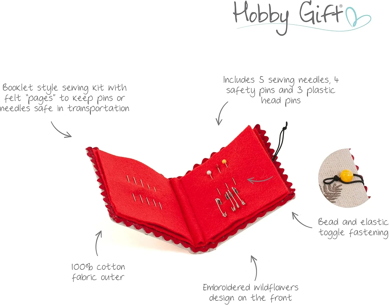 جای سوزن گلدوزی شده Hobby Gift با طرح گل های وحشی، به همراه 5 سوزن، 4 سنجاق قفلی و 3 سوزن ته گرد پلاستیکی جای سوزن گلدوزی شده Hobby Gift با طرح گل های وحشی، به همراه 5 سوزن، 4 سنجاق قفلی و 3 سوزن ته گرد پلاستیکی