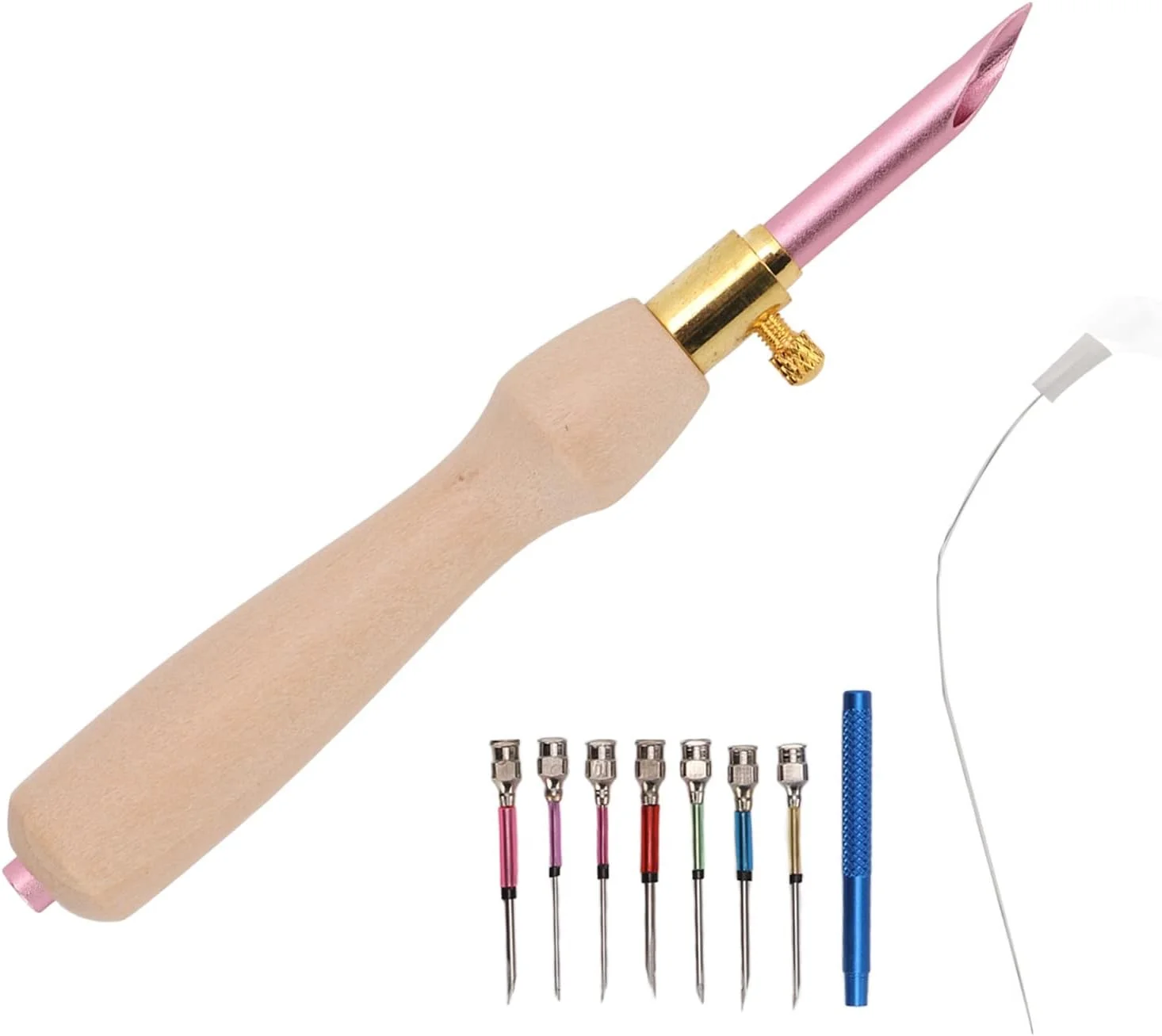 ست سوزن پانچ، دسته چوبی قابل تعویض آسان، سوزن پانچ قابل تنظیم برای کیت های مبتدی با پارچه طرح دار چاپی