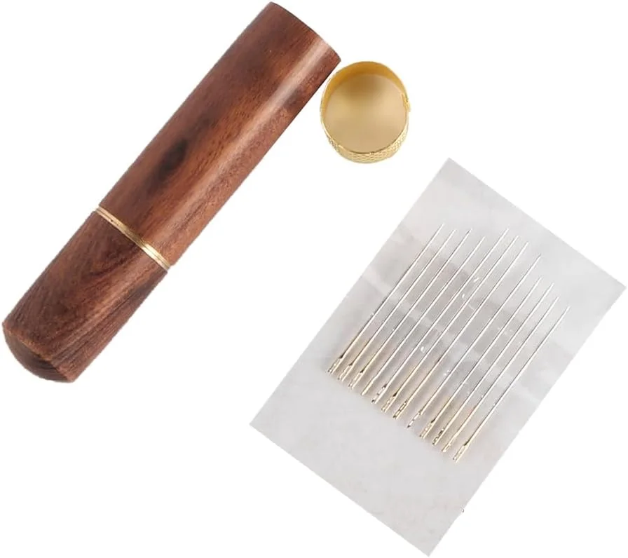 سوزن های خود نخ کن ایرون، 42 عدد سوزن نخ کردن آسان با 1 جعبه سوزن چوبی و 1 انگشتانه، مجموعه سوزن برای خیاطی، صنایع دستی DIY و گلدوزی