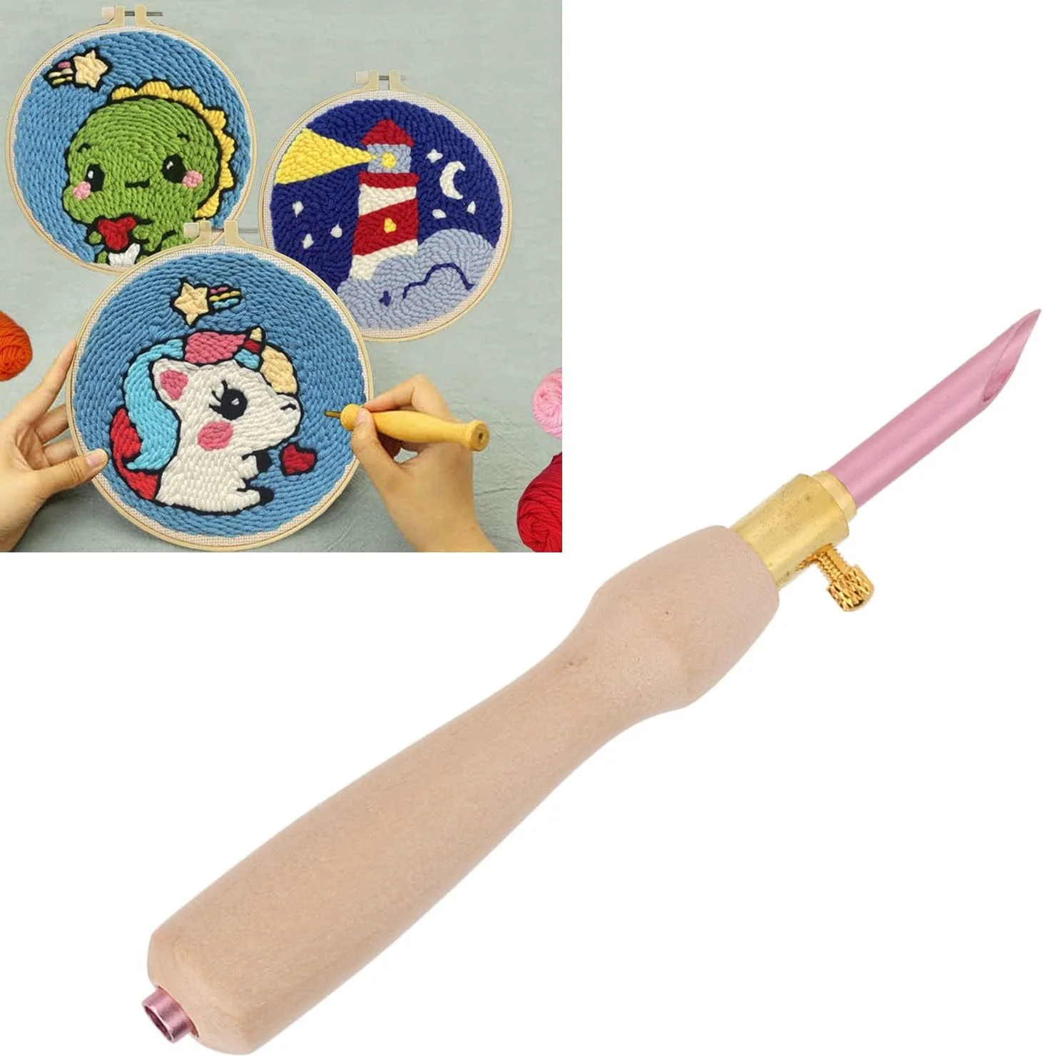 ست سوزن پانچ، دسته چوبی قابل تعویض آسان، سوزن پانچ قابل تنظیم برای کیت های مبتدی با پارچه طرح دار چاپی ست سوزن پانچ، دسته چوبی قابل تعویض آسان، سوزن پانچ قابل تنظیم برای کیت های مبتدی با پارچه طرح دار چاپی