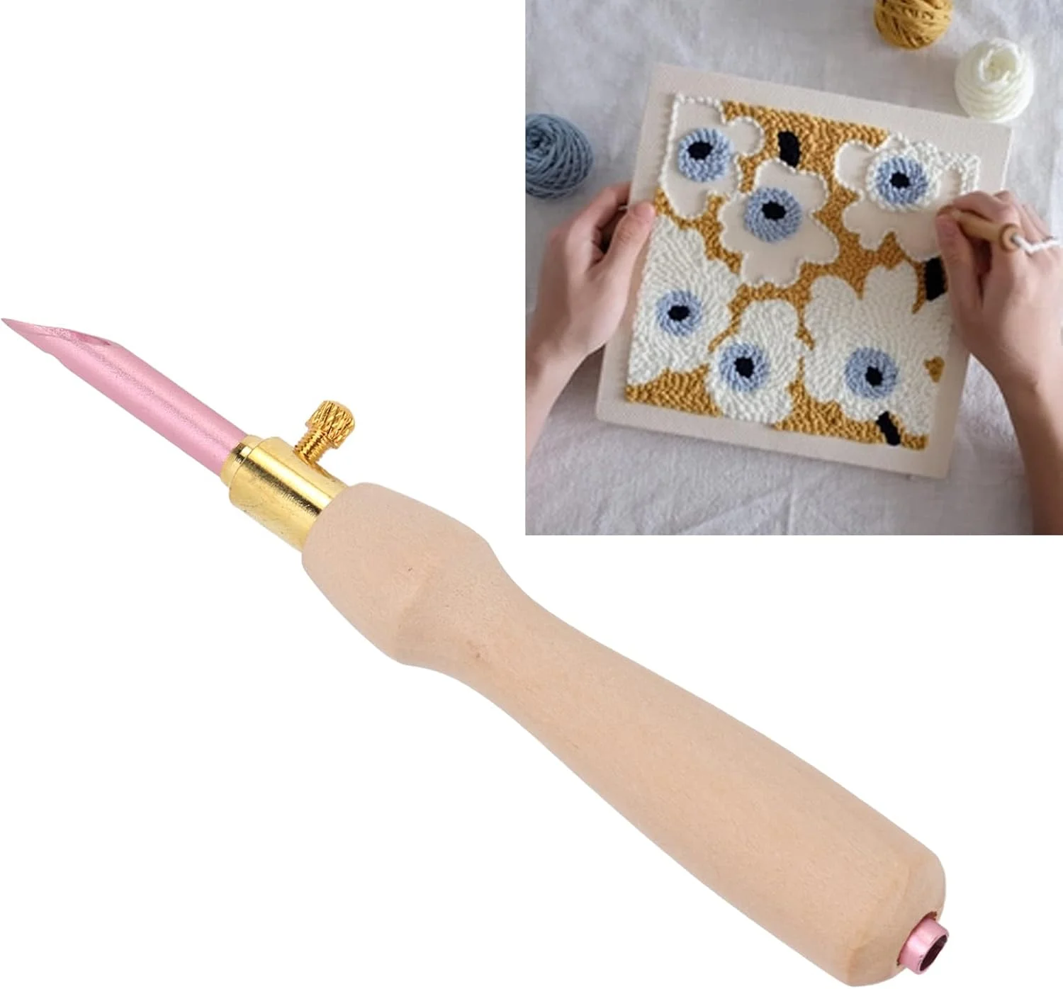 ست سوزن پانچ، دسته چوبی قابل تعویض آسان، سوزن پانچ قابل تنظیم برای کیت های مبتدی با پارچه طرح دار چاپی ست سوزن پانچ، دسته چوبی قابل تعویض آسان، سوزن پانچ قابل تنظیم برای کیت های مبتدی با پارچه طرح دار چاپی
