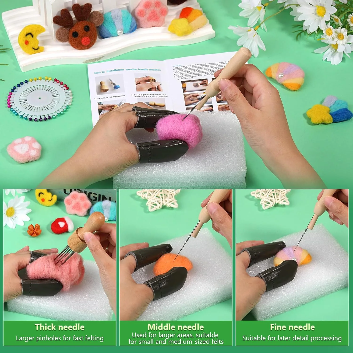 ابزار سوزندوزی IMZAY، لوازم نمددوزی پشمی، کیت نمددوزی سوزنی با 60 عدد سوزن نمددوزی، فوم مت، دسته چوبی، قیچی، عالی برای پروژههای نمددوزی پشمی DIY ابزار سوزندوزی IMZAY، لوازم نمددوزی پشمی، کیت نمددوزی سوزنی با 60 عدد سوزن نمددوزی، فوم مت، دسته چوبی، قیچی، عالی برای پروژههای نمددوزی پشمی DIY