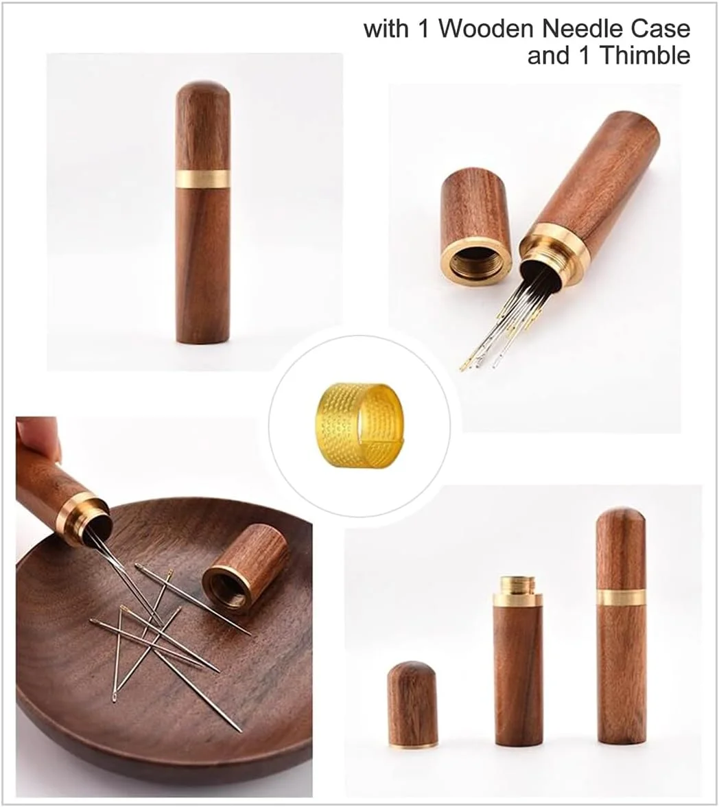 سوزن های خود نخ کن ایرون، 42 عدد سوزن نخ کردن آسان با 1 جعبه سوزن چوبی و 1 انگشتانه، مجموعه سوزن برای خیاطی، صنایع دستی DIY و گلدوزی سوزن های خود نخ کن ایرون، 42 عدد سوزن نخ کردن آسان با 1 جعبه سوزن چوبی و 1 انگشتانه، مجموعه سوزن برای خیاطی، صنایع دستی DIY و گلدوزی