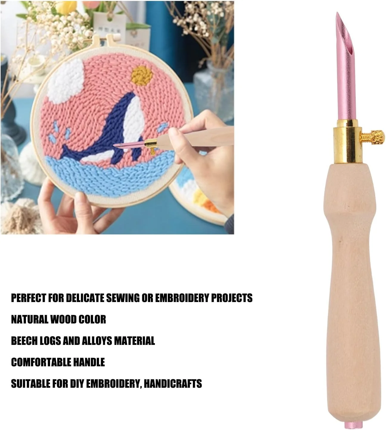 ست سوزن پانچ، دسته چوبی قابل تعویض آسان، سوزن پانچ قابل تنظیم برای کیت های مبتدی با پارچه طرح دار چاپی ست سوزن پانچ، دسته چوبی قابل تعویض آسان، سوزن پانچ قابل تنظیم برای کیت های مبتدی با پارچه طرح دار چاپی