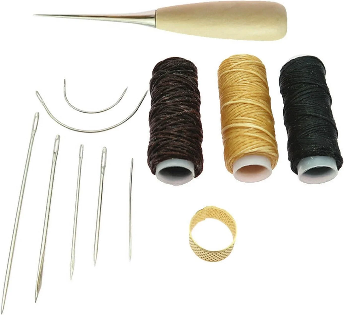 مجموعه ابزار خیاطی چرمی Irovami، کیت 12 عددی شامل سوزن های خیاطی، نخ موم زده، درفش، انگشتانه خیاطی، مناسب برای تعمیرات و DIY مجموعه ابزار خیاطی چرمی Irovami، کیت 12 عددی شامل سوزن های خیاطی، نخ موم زده، درفش، انگشتانه خیاطی، مناسب برای تعمیرات و DIY